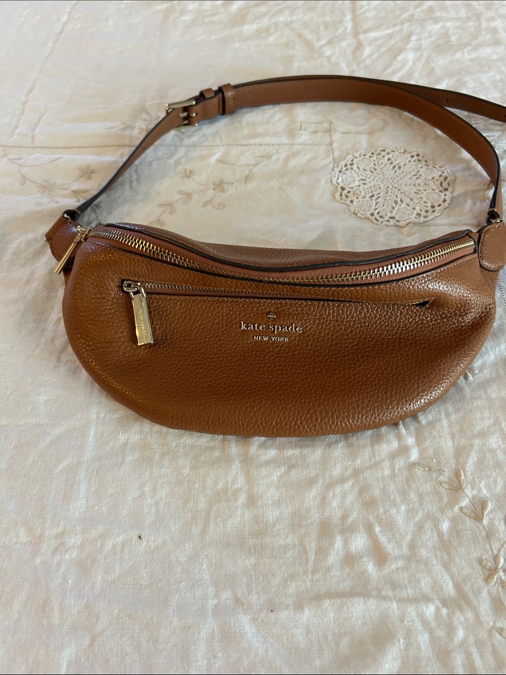 kate spade Cognac Pebbled Leather Crossbody Belt Bag with Gold Hardware - Picture 4 of 6